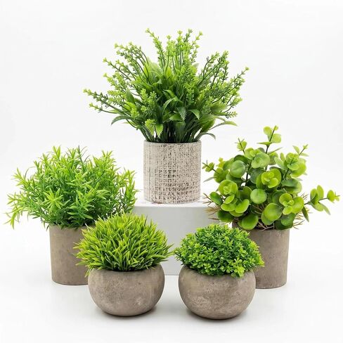 AUUGUU Small Artificial Potted Plants for Desk Decor, Mini Fake Plants for Bathroom, Office Desk Decor, Shelf Home Decor, Realistic Faux Greenery Indoor in Saudi Arabia