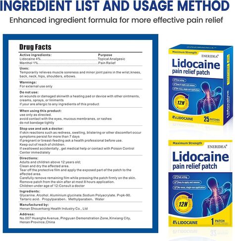 4% Lidocaine Patches, 25 Count Maximum Strength Pain Relief Patch for Muscle Relief in Neck Knee Back and Shoulders, 12 Hour Long Lasting Relief Pains (25 Count) in Saudi Arabia