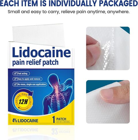 4% Lidocaine Patches, 25 Count Maximum Strength Pain Relief Patch for Muscle Relief in Neck Knee Back and Shoulders, 12 Hour Long Lasting Relief Pains (25 Count) in Saudi Arabia
