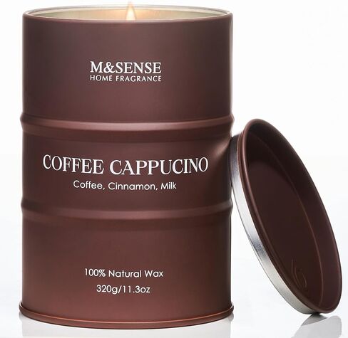 M&SENSE Coffee Cappucina Scented Candle 11.3oz | Christmas Soy Wax, 70 Hours Long Lasting Burning, Strong Coffee Aroma, Housewarming Appreciation Gift in Saudi Arabia