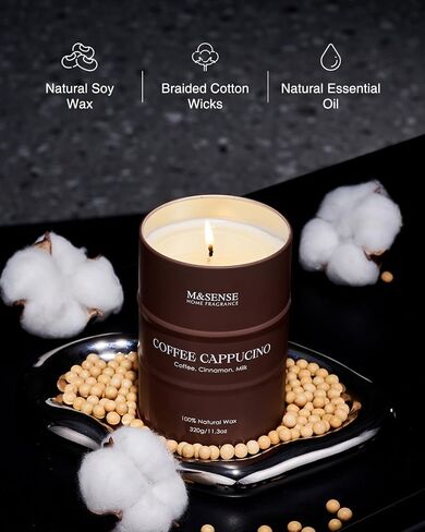 M&SENSE Coffee Cappucina Scented Candle 11.3oz | Christmas Soy Wax, 70 Hours Long Lasting Burning, Strong Coffee Aroma, Housewarming Appreciation Gift in Saudi Arabia