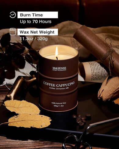 M&SENSE Coffee Cappucina Scented Candle 11.3oz | Christmas Soy Wax, 70 Hours Long Lasting Burning, Strong Coffee Aroma, Housewarming Appreciation Gift in Saudi Arabia