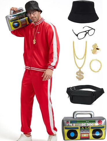 Deaboat 80s Tracksuit for Men - Retro Windbreaker Outfit 90s Mens Track Suits Sportswear Hip Hop Disco Party Costume Set in Saudi Arabia