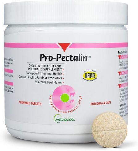 Vetoquinol Pro-Pectalin Chewable Tablets for Dogs & Cats, Helps Relieve Occasional Diarrhea, Situational Diarrhea Relief with Kaolin and Pectin, Contains Beneficial Probiotic Bacteria, 250ct in Kuwait