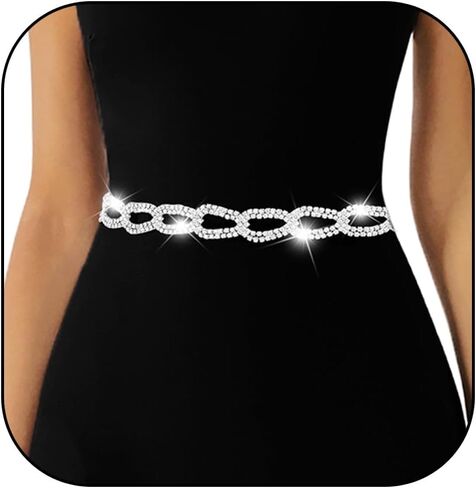 Abien Rhinestone Belt Sparkle Rhinestone Dress Belt for Women Crystal Chain Belts for Formal Dress in Kuwait