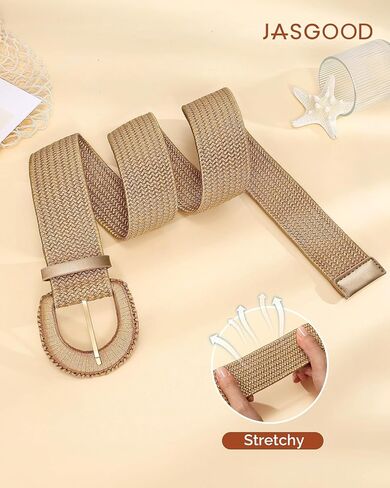JASGOOD Women Wide Elastic Boho Belt Rope Woven Belt for Dress Stretch Braided Waist Belt with Chunky Buckle 1.97" Width in Kuwait