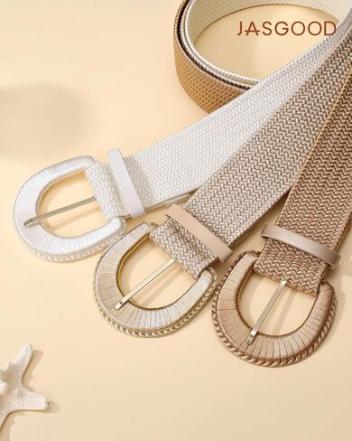 JASGOOD Women Wide Elastic Boho Belt Rope Woven Belt for Dress Stretch Braided Waist Belt with Chunky Buckle 1.97" Width in Kuwait