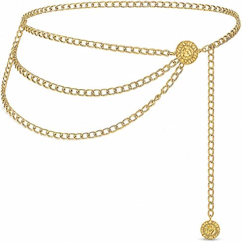 Gold Chain Belt for Women, Multilayer Metal Waist Chain, Adjustable Chain Belts for Dress, Snag-Free Belly Chain Jewelry for Wedding/Everyday Wear (35.4") in Kuwait