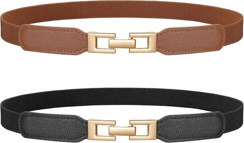 JASGOOD 2 Pack Women Skinny Stretchy Belt for Dresses Thin Elastic Belt Fashion Ladies Waist Belt with Gold Buckle in Kuwait