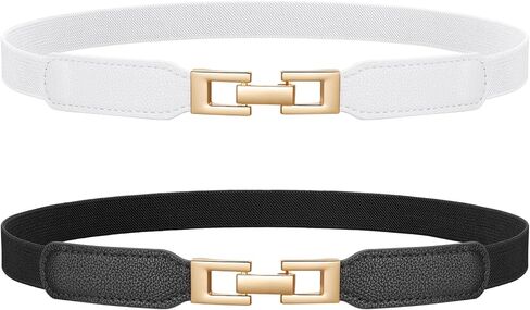 JASGOOD 2 Pack Women Skinny Stretchy Belt for Dresses Thin Elastic Belt Fashion Ladies Waist Belt with Gold Buckle in Kuwait