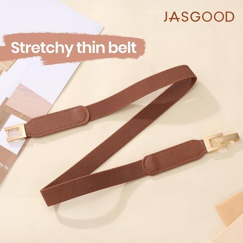 JASGOOD 2 Pack Women Skinny Stretchy Belt for Dresses Thin Elastic Belt Fashion Ladies Waist Belt with Gold Buckle in Kuwait