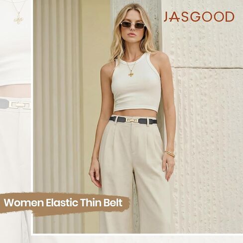 JASGOOD 2 Pack Women Skinny Stretchy Belt for Dresses Thin Elastic Belt Fashion Ladies Waist Belt with Gold Buckle in Kuwait
