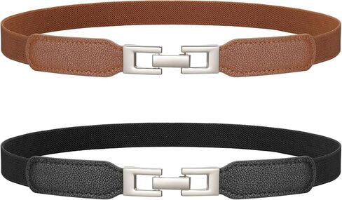 JASGOOD 2 Pack Women Skinny Stretchy Belt for Dresses Thin Elastic Belt Fashion Ladies Waist Belt with Gold Buckle in Kuwait