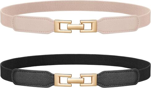 JASGOOD 2 Pack Women Skinny Stretchy Belt for Dresses Thin Elastic Belt Fashion Ladies Waist Belt with Gold Buckle in Kuwait