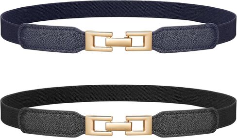 JASGOOD 2 Pack Women Skinny Stretchy Belt for Dresses Thin Elastic Belt Fashion Ladies Waist Belt with Gold Buckle in Kuwait