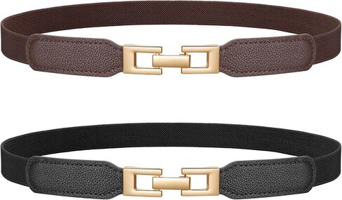 JASGOOD 2 Pack Women Skinny Stretchy Belt for Dresses Thin Elastic Belt Fashion Ladies Waist Belt with Gold Buckle in Kuwait