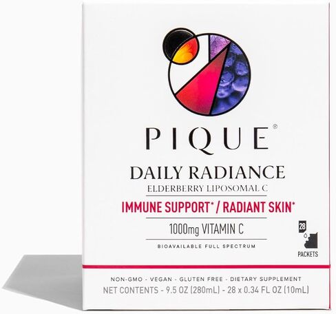 PIQUE Daily Radiance Liposomal Vitamin C for Immune Support - 1,000 mg Vitamin C & 1,900 mg Elderberry per Packet, Powerful Antioxidants for Healthy Collagen Production - 28 Packets (10mL Each) in Saudi Arabia