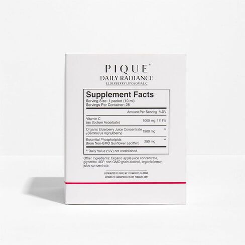 PIQUE Daily Radiance Liposomal Vitamin C for Immune Support - 1,000 mg Vitamin C & 1,900 mg Elderberry per Packet, Powerful Antioxidants for Healthy Collagen Production - 28 Packets (10mL Each) in Saudi Arabia