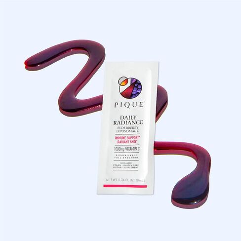 PIQUE Daily Radiance Liposomal Vitamin C for Immune Support - 1,000 mg Vitamin C & 1,900 mg Elderberry per Packet, Powerful Antioxidants for Healthy Collagen Production - 28 Packets (10mL Each) in Saudi Arabia