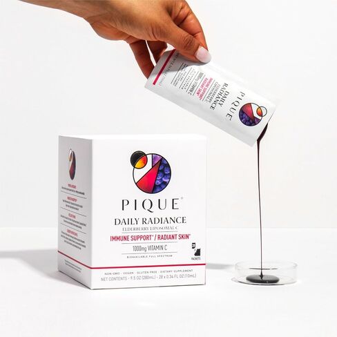 PIQUE Daily Radiance Liposomal Vitamin C for Immune Support - 1,000 mg Vitamin C & 1,900 mg Elderberry per Packet, Powerful Antioxidants for Healthy Collagen Production - 28 Packets (10mL Each) in Saudi Arabia