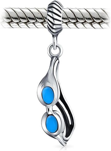Bling Jewelry .925 Sterling Silver Sport Blue Skier Swimmer Swim Eyeglasses Goggles Dangling Charm Bead For Women Teen Enamel for Bracelet in Kuwait