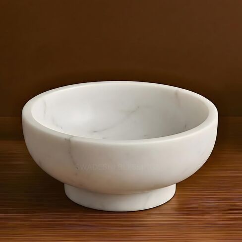 SWADESHI BLESSINGS Handcrafted Large Decorative Bowl for Home Decor, Marble Fruit Bowl for Kitchen Counter, Key Bowl for Entryway Table, Marble Pedestal Bowl for Dining Table Centerpiece Decor, 10.5" in Saudi Arabia