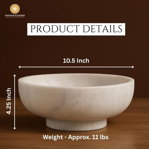 SWADESHI BLESSINGS Handcrafted Large Decorative Bowl for Home Decor, Marble Fruit Bowl for Kitchen Counter, Key Bowl for Entryway Table, Marble Pedestal Bowl for Dining Table Centerpiece Decor, 10.5" in Saudi Arabia