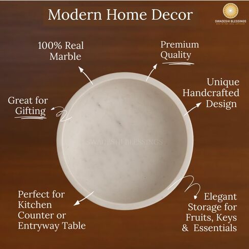 SWADESHI BLESSINGS Handcrafted Large Decorative Bowl for Home Decor, Marble Fruit Bowl for Kitchen Counter, Key Bowl for Entryway Table, Marble Pedestal Bowl for Dining Table Centerpiece Decor, 10.5" in Saudi Arabia