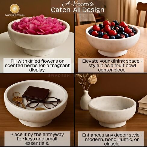 SWADESHI BLESSINGS Handcrafted Large Decorative Bowl for Home Decor, Marble Fruit Bowl for Kitchen Counter, Key Bowl for Entryway Table, Marble Pedestal Bowl for Dining Table Centerpiece Decor, 10.5" in Saudi Arabia