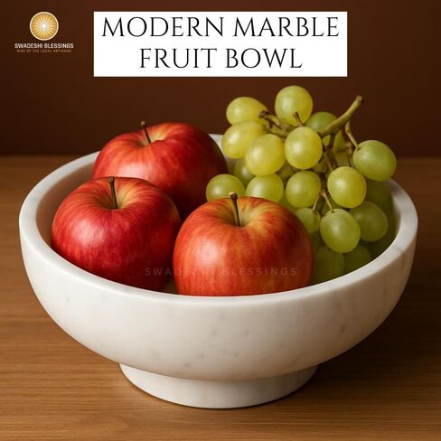 SWADESHI BLESSINGS Handcrafted Large Decorative Bowl for Home Decor, Marble Fruit Bowl for Kitchen Counter, Key Bowl for Entryway Table, Marble Pedestal Bowl for Dining Table Centerpiece Decor, 10.5" in Saudi Arabia