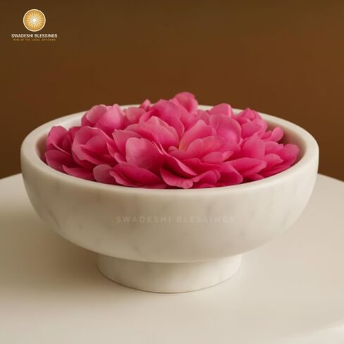 SWADESHI BLESSINGS Handcrafted Large Decorative Bowl for Home Decor, Marble Fruit Bowl for Kitchen Counter, Key Bowl for Entryway Table, Marble Pedestal Bowl for Dining Table Centerpiece Decor, 10.5" in Saudi Arabia