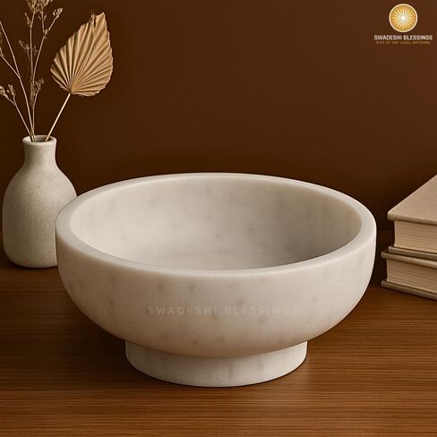 SWADESHI BLESSINGS Handcrafted Large Decorative Bowl for Home Decor, Marble Fruit Bowl for Kitchen Counter, Key Bowl for Entryway Table, Marble Pedestal Bowl for Dining Table Centerpiece Decor, 10.5" in Saudi Arabia