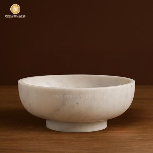 SWADESHI BLESSINGS Handcrafted Large Decorative Bowl for Home Decor, Marble Fruit Bowl for Kitchen Counter, Key Bowl for Entryway Table, Marble Pedestal Bowl for Dining Table Centerpiece Decor, 10.5" in Saudi Arabia