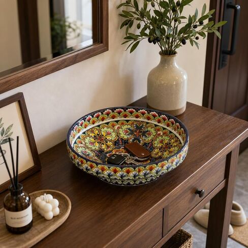 10" Bohemian Style Decorative Bowl, Large Fruit Bowl for Kitchen Counter,Stylish Key Bowl for Entry Table, Bread Candy Snacks Organizer in Saudi Arabia