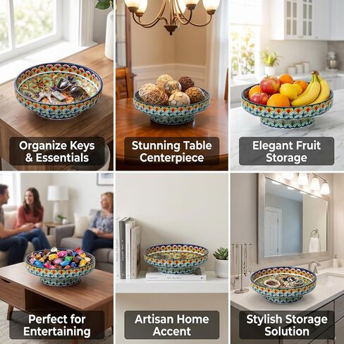 10" Bohemian Style Decorative Bowl, Large Fruit Bowl for Kitchen Counter,Stylish Key Bowl for Entry Table, Bread Candy Snacks Organizer in Saudi Arabia