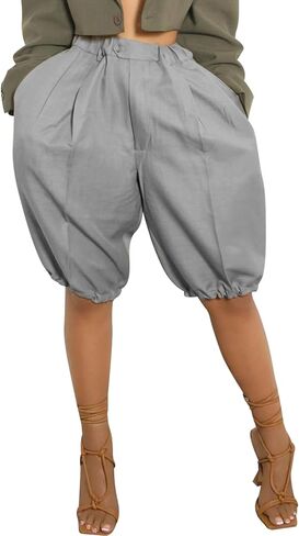 NRTHYE Womens Wide Leg Bloomer Shorts Summer Baggy High Waisted Bubble Bermuda Lantern Balloon Shorts in Kuwait