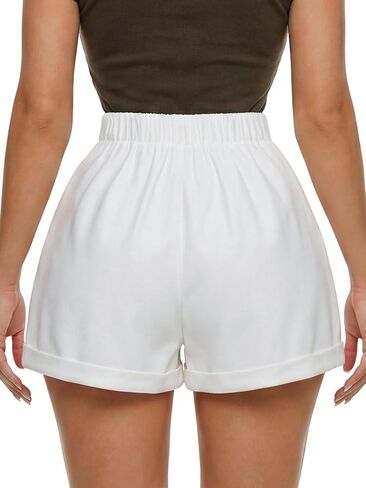 KIFOVEN Women's Elastic High Waisted Wide Leg Pleated Cuffed Hem Dressy Casual Shorts in Kuwait