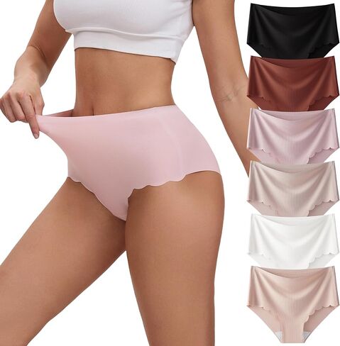 INNERSY Womens Seamless Underwear High Waisted Wave Edge No Show Bikini Panties Lightweight Briefs 6-Pack in Kuwait
