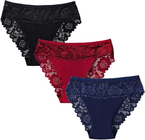 SOLY HUX Women's Plus Size Lace Underwear Comfortable Brief Panties Underwear 3 Pack in Kuwait