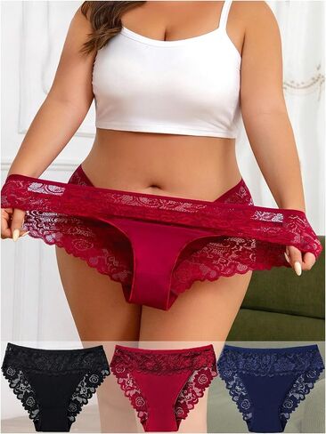 SOLY HUX Women's Plus Size Lace Underwear Comfortable Brief Panties Underwear 3 Pack in Kuwait