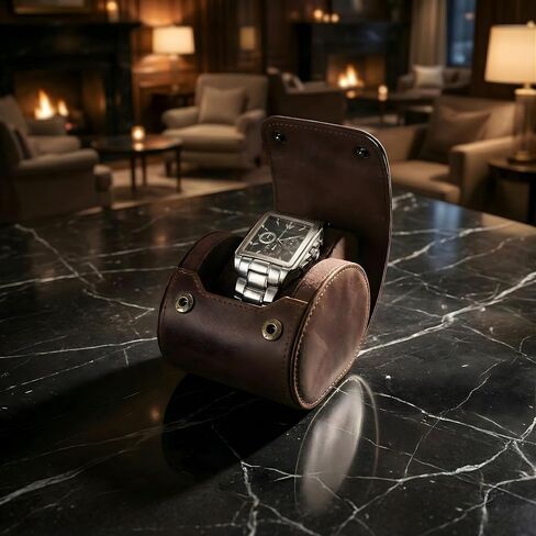 Vintage Genuine Leather 1 Slot Watch Roll Travel Case Organizer with Pillow & Bonus Maintenance Kit - Sturdy Full Grain Crazy Horse Luxury Display Storage Box & Travel Accessories Gift for Men in Kuwait