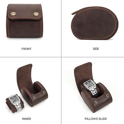 Vintage Genuine Leather 1 Slot Watch Roll Travel Case Organizer with Pillow & Bonus Maintenance Kit - Sturdy Full Grain Crazy Horse Luxury Display Storage Box & Travel Accessories Gift for Men in Kuwait