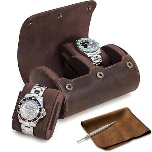Vintage Genuine Leather 1 Slot Watch Roll Travel Case Organizer with Pillow & Bonus Maintenance Kit - Sturdy Full Grain Crazy Horse Luxury Display Storage Box & Travel Accessories Gift for Men in Kuwait