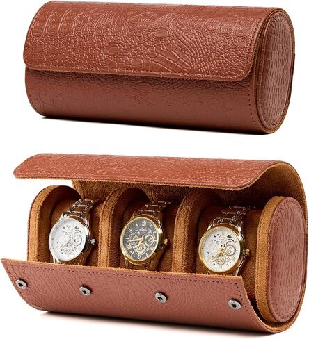 Classic 2 Watch Travel Case- Men's Portable Croc-Embossed Leather Watch & Accessory Organizer. Great Gifts for Men: Watch Roll Or Holder For Easy Carry, Storage And Display. in Kuwait
