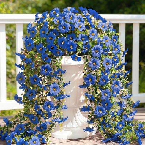 Artificial Hanging Flowers for Outdoors, 6 PCS Silk Morning Glory Artificial Flowers with Eucalyptus Leaves, UV Resistant Fake Flower Realistic Faux Plants for Home Patio Porch Garden, Purple+Fuchsia in Saudi Arabia