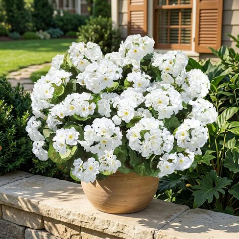 Fake Geraniums Artificial Flowers for Outdoors Outside, 6 Bundles White Silk Geraniums Fake Flowers Plants Realistic UV Resistant Faux Flowers for Outdoor Planters Garden Balcony Yard Porch Indoor in Saudi Arabia