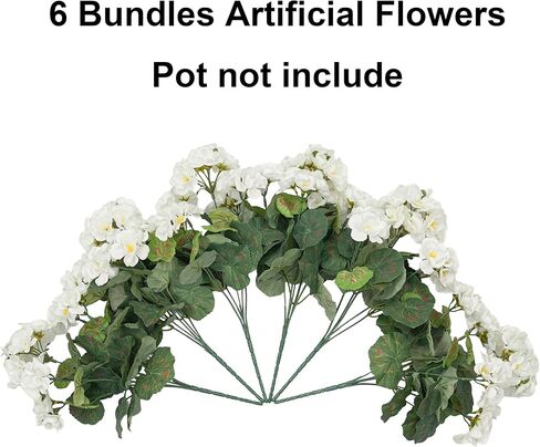 Fake Geraniums Artificial Flowers for Outdoors Outside, 6 Bundles White Silk Geraniums Fake Flowers Plants Realistic UV Resistant Faux Flowers for Outdoor Planters Garden Balcony Yard Porch Indoor in Saudi Arabia