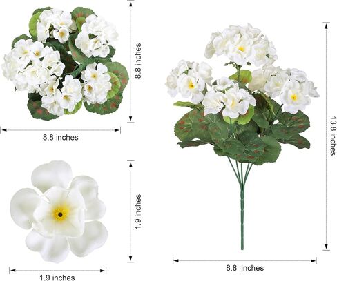 Fake Geraniums Artificial Flowers for Outdoors Outside, 6 Bundles White Silk Geraniums Fake Flowers Plants Realistic UV Resistant Faux Flowers for Outdoor Planters Garden Balcony Yard Porch Indoor in Saudi Arabia