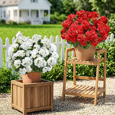 Fake Geraniums Artificial Flowers for Outdoors Outside, 6 Bundles White Silk Geraniums Fake Flowers Plants Realistic UV Resistant Faux Flowers for Outdoor Planters Garden Balcony Yard Porch Indoor in Saudi Arabia