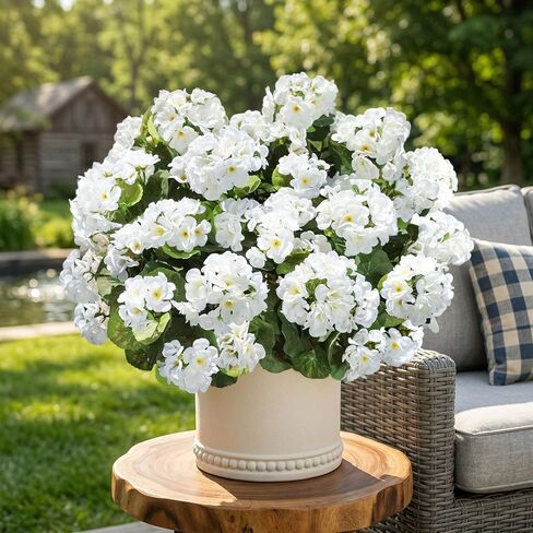 Fake Geraniums Artificial Flowers for Outdoors Outside, 6 Bundles White Silk Geraniums Fake Flowers Plants Realistic UV Resistant Faux Flowers for Outdoor Planters Garden Balcony Yard Porch Indoor in Saudi Arabia